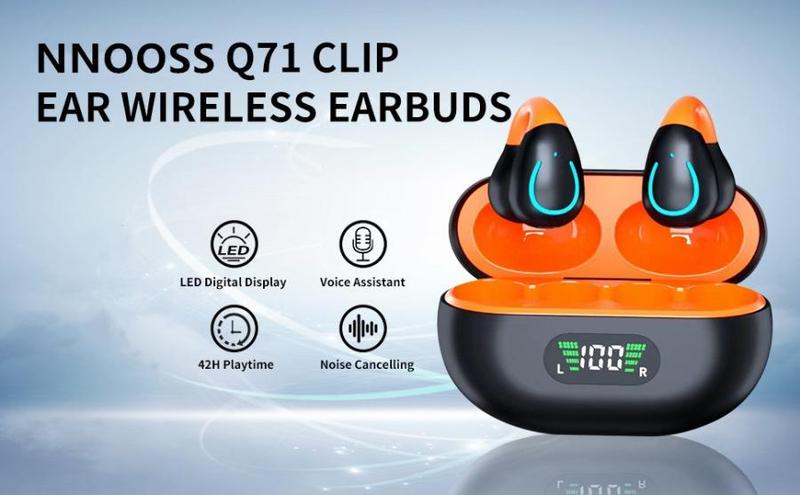 Q71 Open Ear Clip Wireless Earbuds Bluetooth 5.3, Sports Earphones Built-in Microphone with Earhooks & Ear Hook, Wireless Charging Case & Display, Waterproof Fitness Headphones for Exercise Sturdy Noise Free Chargeable