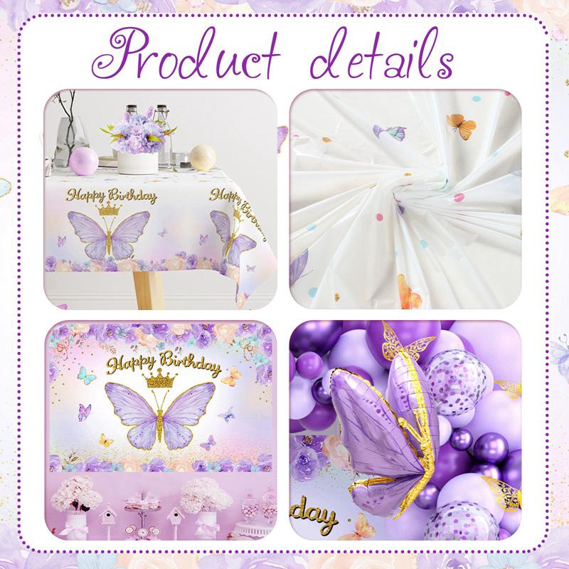 Butterfly Birthday Balloon Arch Kit, 95pcs Purple Pink Butterfly Birthday Party Decoration DIY Set, Lavender Balloons Foil Balloons, Happy Birthday Backdrop Tablecloth, Girl's Birthday Party Balloon Garland, Party Supplies, Father's Day Gift