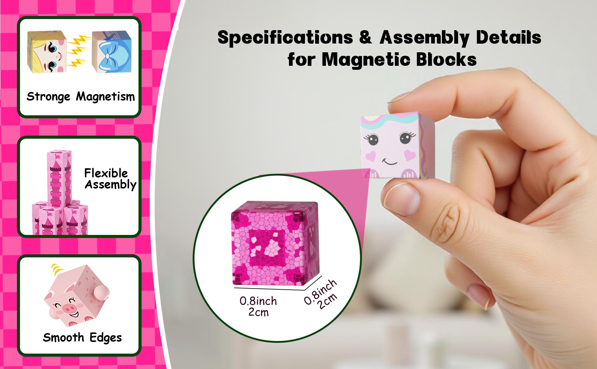 Pink Princess Castle Magnetic Tiles 200/150/100pcs, Montessori STEM Toys for Girls Ages 3-8, Building Blocks for Creative & Sensory Play, Educational Birthday Gifts for Kids