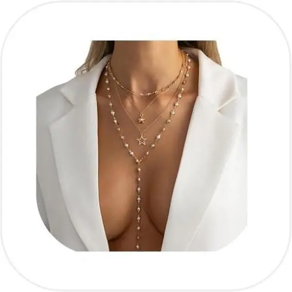 Women's 4-Count Multi-Layered Chain Necklace Set - Modern Adjustable Length Y-Shape Drop Clavicle Chain with Pendant, Choker Layering Design for Party Wear Daily Outfit