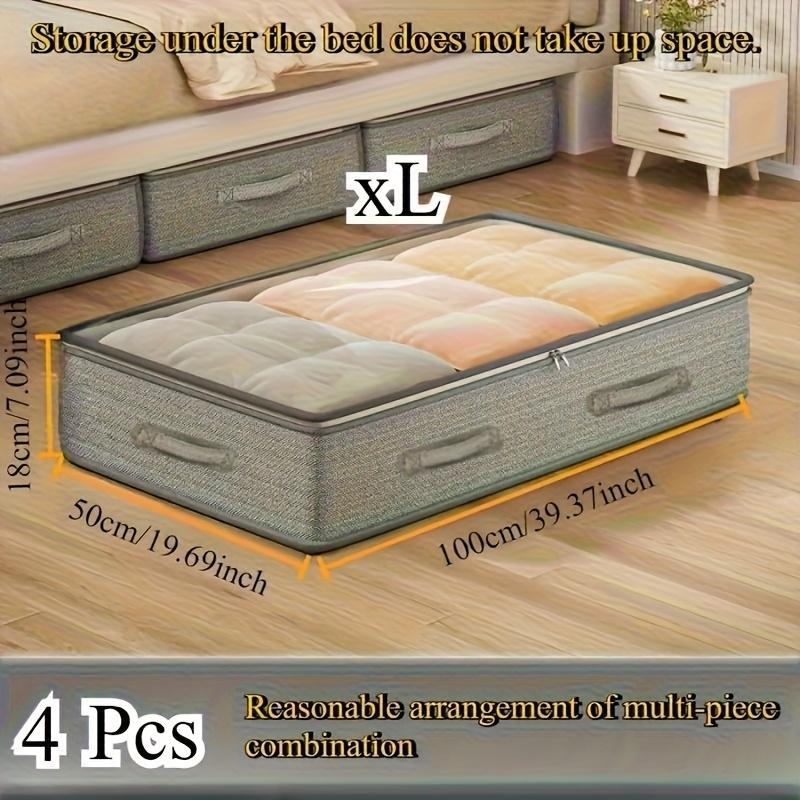 Set of 4 Heavy-Duty Under-Bed Storage Bags - Foldable Opening Design for Closet Organization, Space-Saving, Stackable Bedroom Storage Bags Suitable for Clothes, Bedding, Seasonal Decorations - Universal Standard Size for Beds