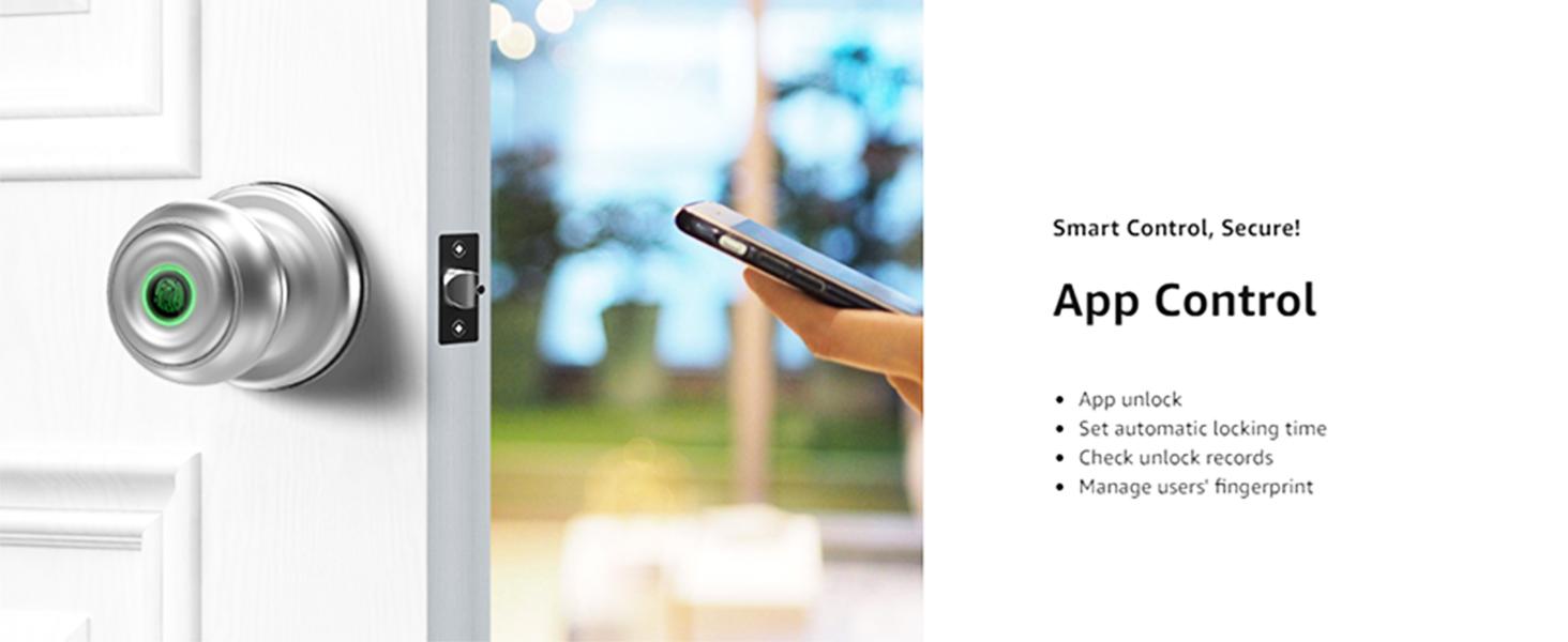 Valentine's Day Gift EUERTE Fingerprint Door Lock,Smart Fingerprint Door Knob with Lock,Biometric Door Lock with App Control & Key,Keyless Thumbprint Entry Door Lock for Bedroom,Front Door,Home,Apartment FathersDayGift