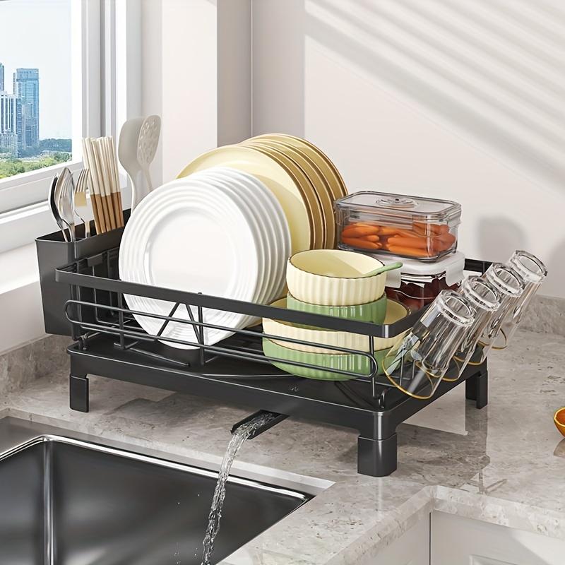1 Set Black Kitchen Sink Drainer Rack Detachable Utensil Holder with Drainboard Countertop Dish Drying Organizer