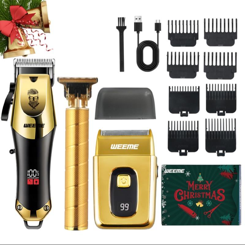 Weeme Men's Professional, USB Rechargeable Electric Shaver, T-Blade Trimmer, 8 Guide Combs, 3 Cleaning Brushes, Gift Boxed, Barber Clippers Set