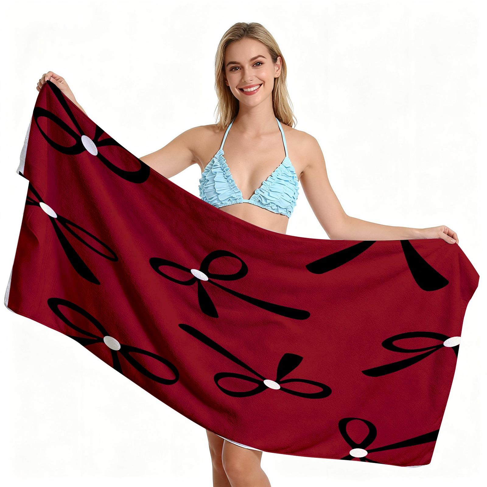 Ballet Core Bow Beach Towel, Cute Soft Skin-friendly Quick Dry, Available in Black White Blue Pink, Ideal for Girls Seaside Vacation Photoshoot