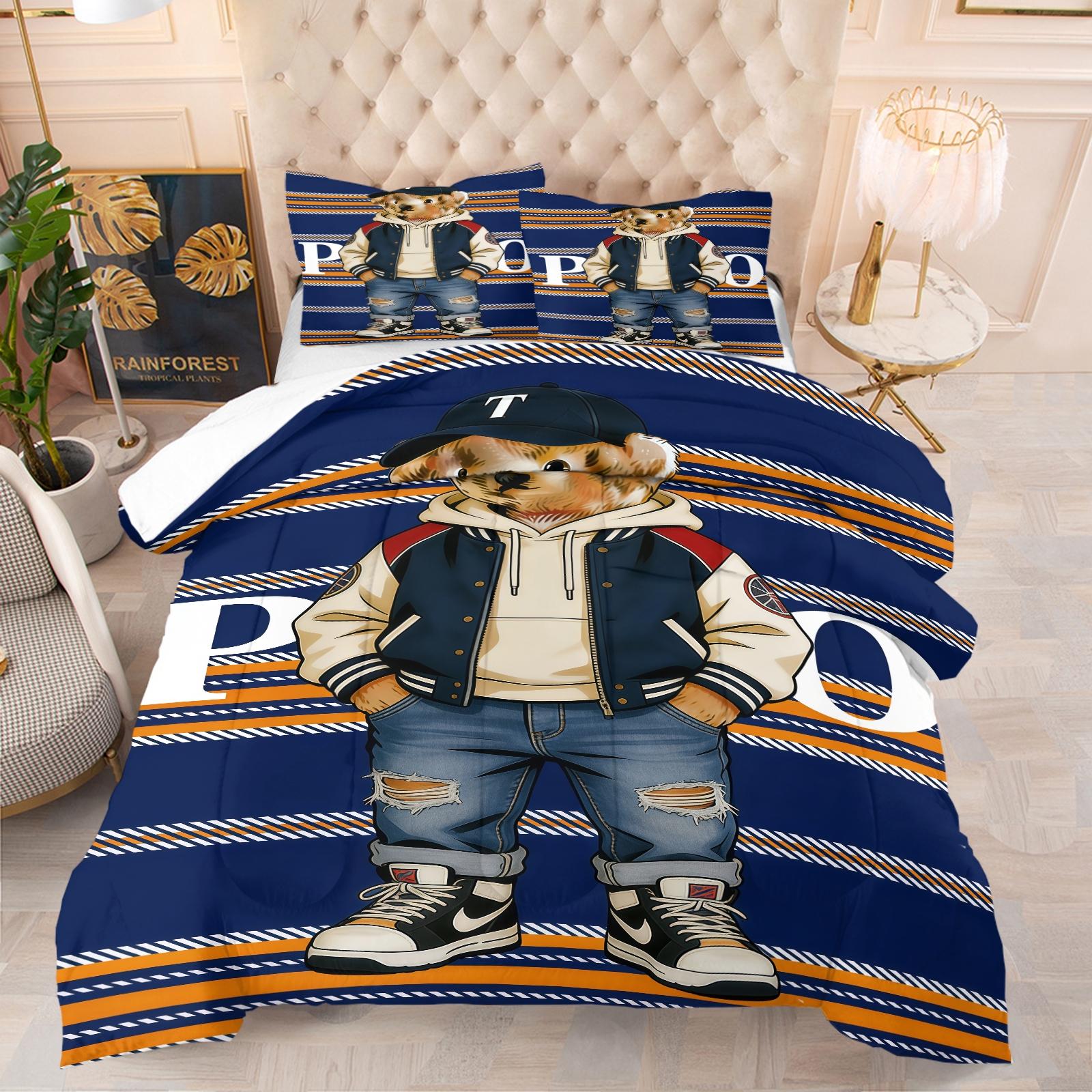 Little Bear Pattern Comforter Set, Soft Bedding Sets And Durable Bedding Set, Includes 1 Comforter And 1 Or 2 Pillowcases, Suitable For Children And Adults' Daily Holiday Birthday Gifts Bedroom Decorations