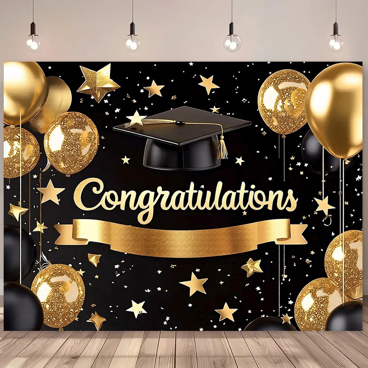 Polyester Graduation Party Banner, Graduation Party Decorations, Gold ...