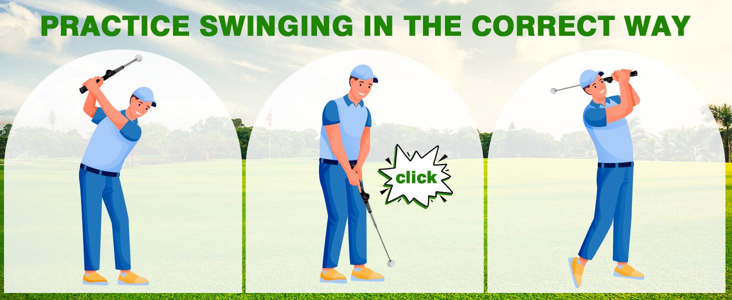 Adjustable Stainless Steel Golf Swing Trainer with Click Sound Feedback, Non-Slip Rubber Handle, Grip Trainer for Right-Handed Golfers – Indoor Training, Outdoor Course Warm-Ups Aid for All Proficiency Levels