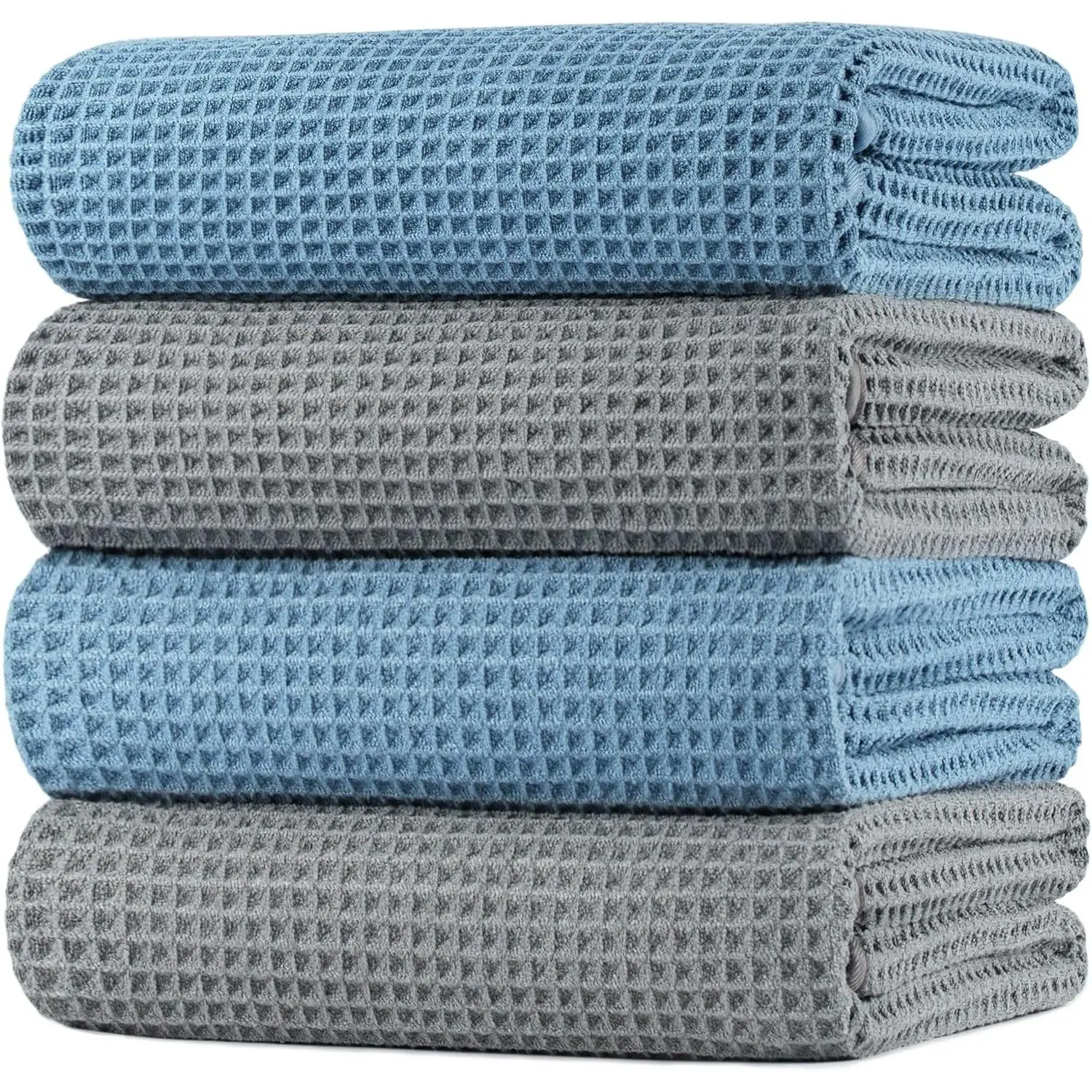 430 GSM Polyester Polyamide Microfiber Oversize Quick Dry Lint Free Bath Towel, 60 x 30 in, 4 Pack (Waffle Weave)
