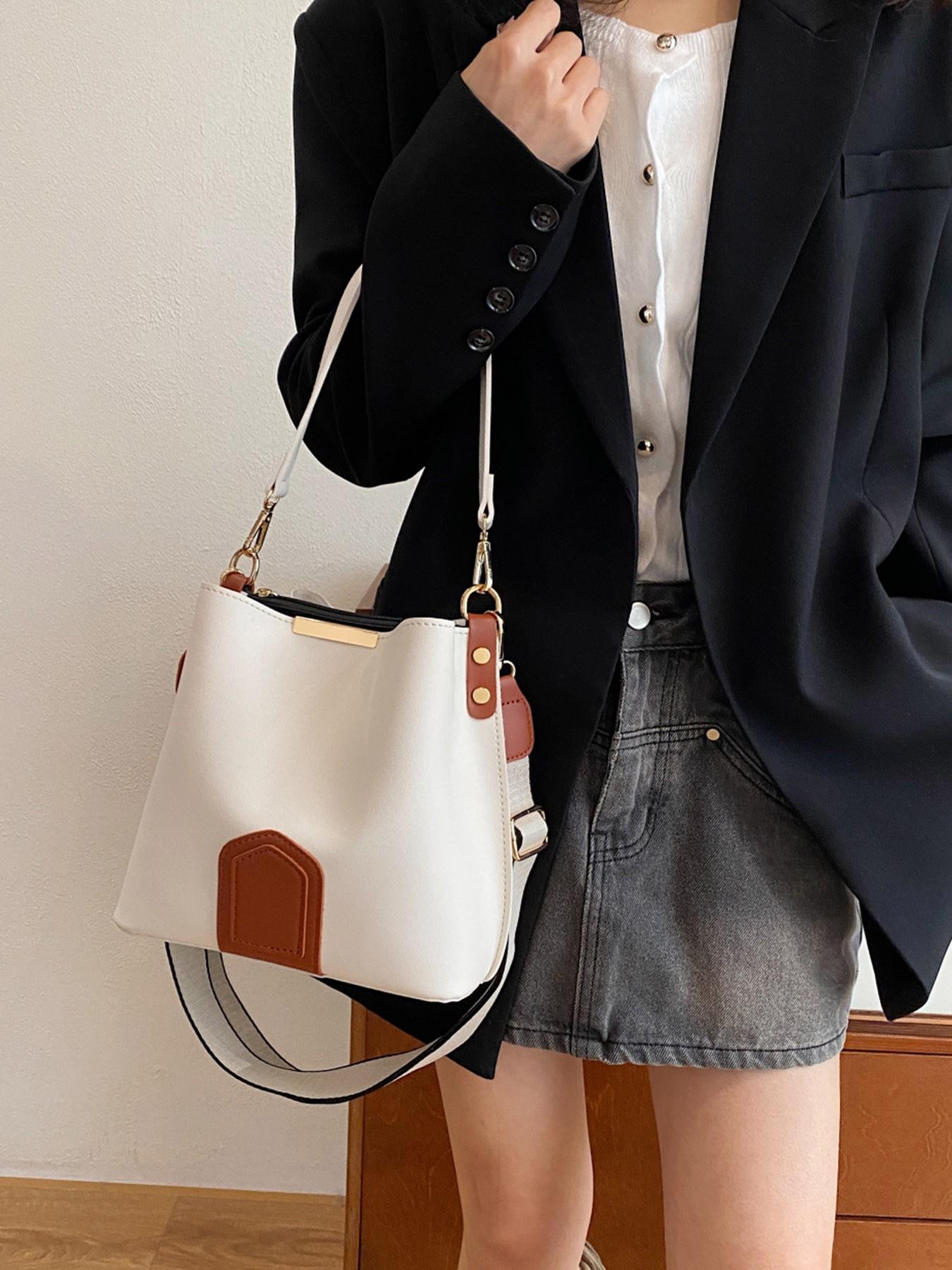 Women's Elegant PU Bucket Bag, Fashionable Vintage Classic Texture Shoulder Bag with Wide Strap, Casual Versatile Crossbody Bag for Work, Commuting and Daily Use