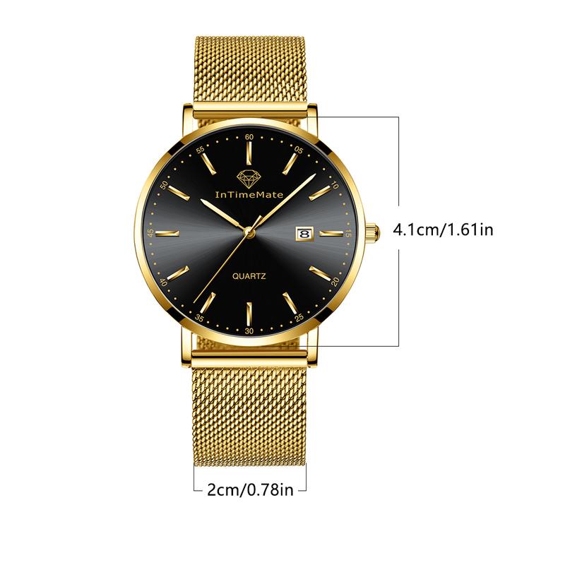INTIMEMATE Ultra-thin Men's Watch; Stainless Steel Men's Watch; Casual Men's Watch; Business Formal Men's Watch; Lumcent Watch; Waterproof Men's Watch Black Dial