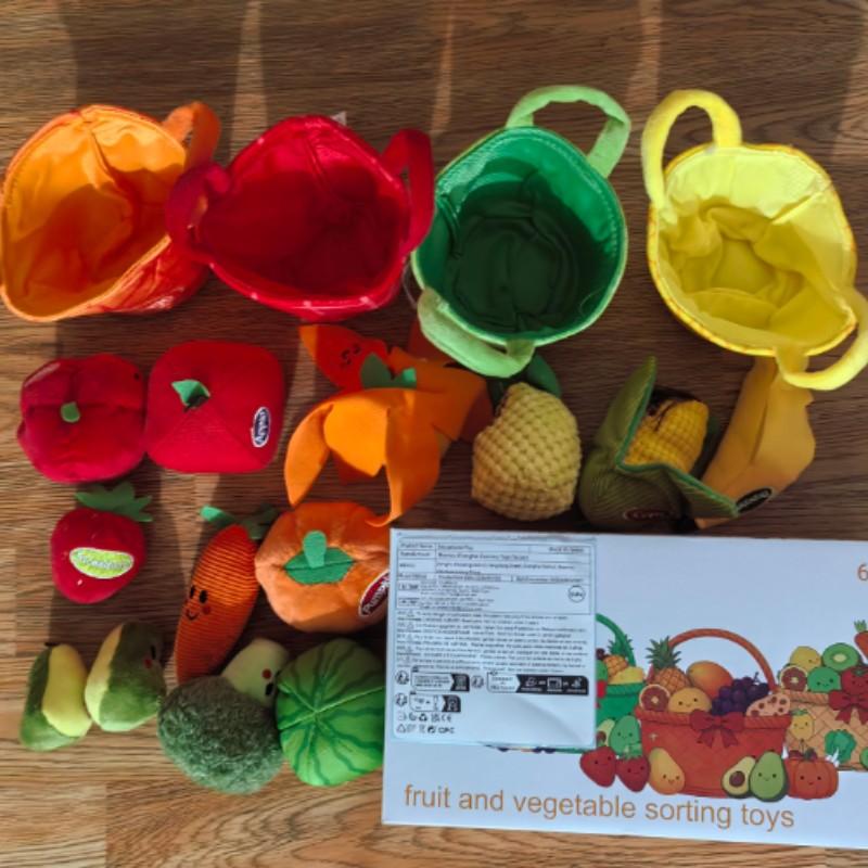 16pcs Montessori Fruit & Veggie Color Sorting Toys for Babies 6-12 Months, Sensory Educational Toys for Boys Girls, Easter Basket Stuffers