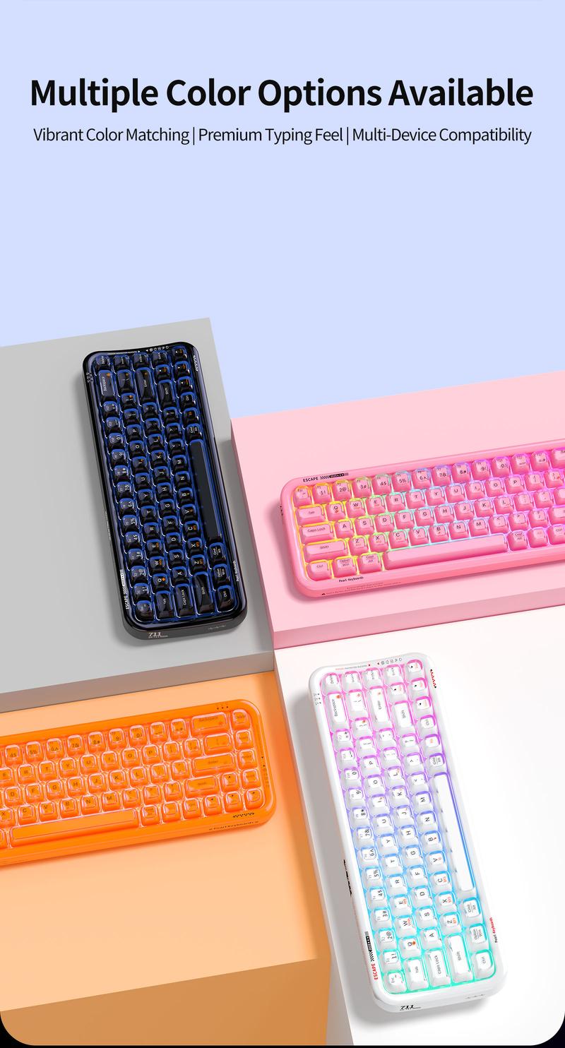 MOFii RGB Gaming Keyboard | 15 Light Effects, Cute Pink Transparent Keycaps, Rechargeable, BT/Wireless/Wired, US QWERTY