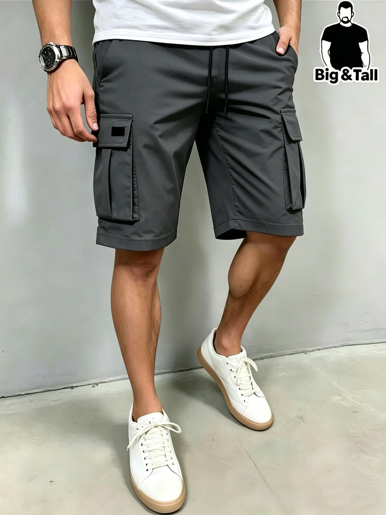 Men's Plus Size Casual Trendy Shorts, Loose Fit Workwear, Ideal Summer Choice, Perfect for Daily Wear and Outdoor Activities, Breathable Fashion Pocket Shorts, Lightweight Casual Shorts