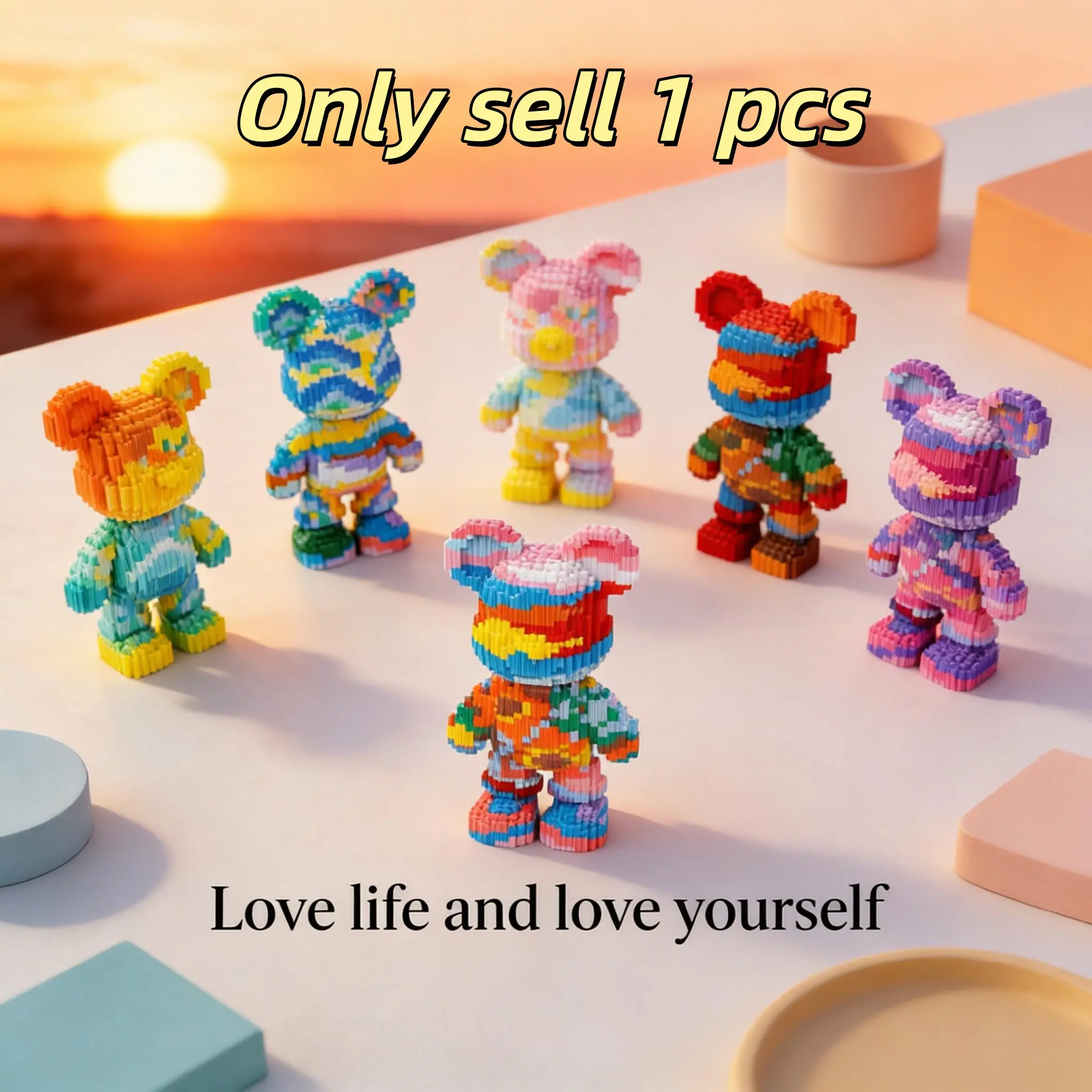 Multicolor Surprise Gift Bear 3D Building Blocks Block Figures Decoration, Bookshelf Home Office Cabinet Decor, Party Living Room TV Stand Display, Creative building blocks