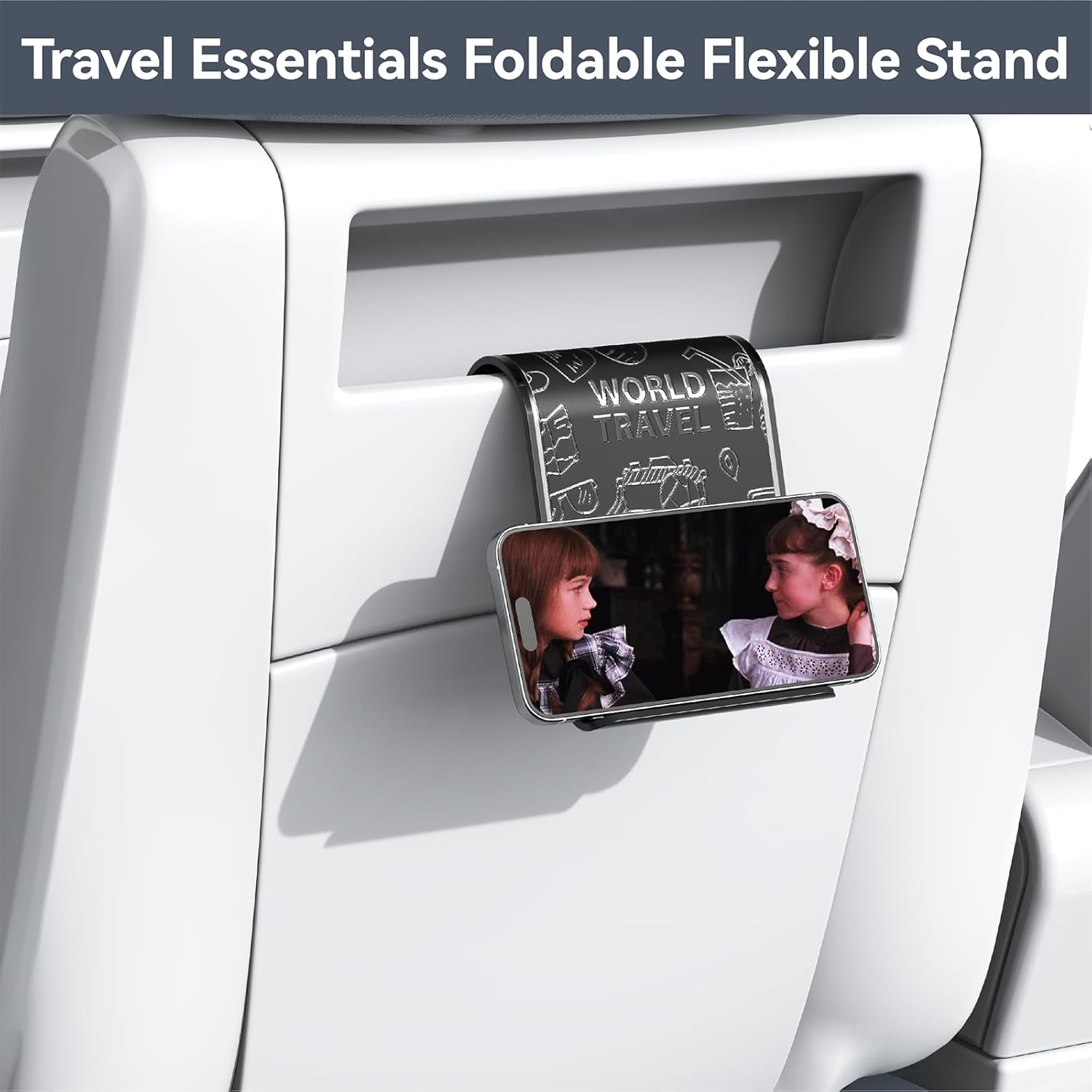 Airplane Phone Holder Mount, Travel Essentials Flexible Phone Holder, Airplane Tablet Holder for Flying, Desk, Compatible with , Smartphone, Tablet (Black Silk Screen)