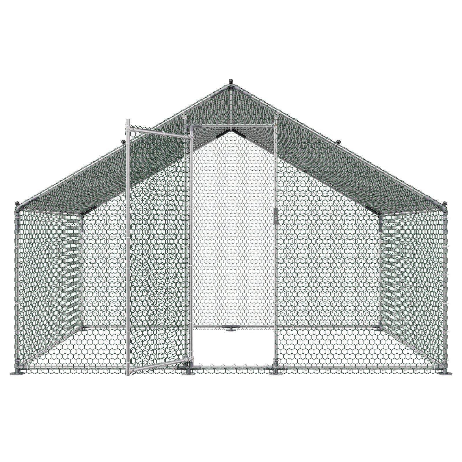 fathersdaygift  VEVOR Metal Chicken Coop, 9.8x6.5x6.5ft Large Walk-in Chicken Runs with Cover, Spire Roof Hen House Enclosure with Security Lock, Outdoor Duck Rabbit Cage Poultry Pen for Backyard, Farm, Yard