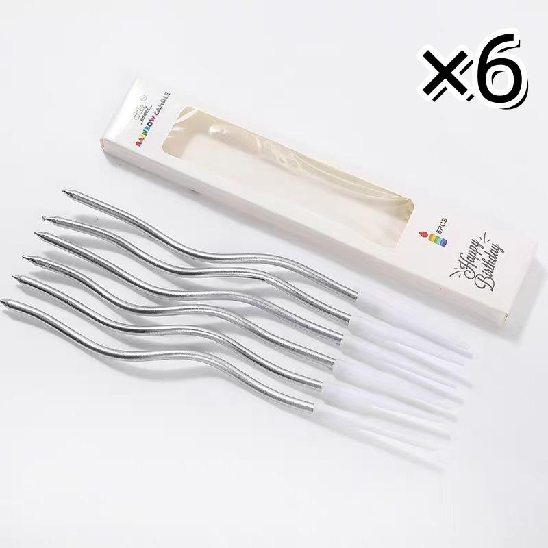 6Pcs/Box Spiral Twisted Birthday Cake Candles - Curved Gold/Silver Metallic Cake Toppers, Elegant Arch Candles for Birthdays, Weddings, Festivals & Party Decorations