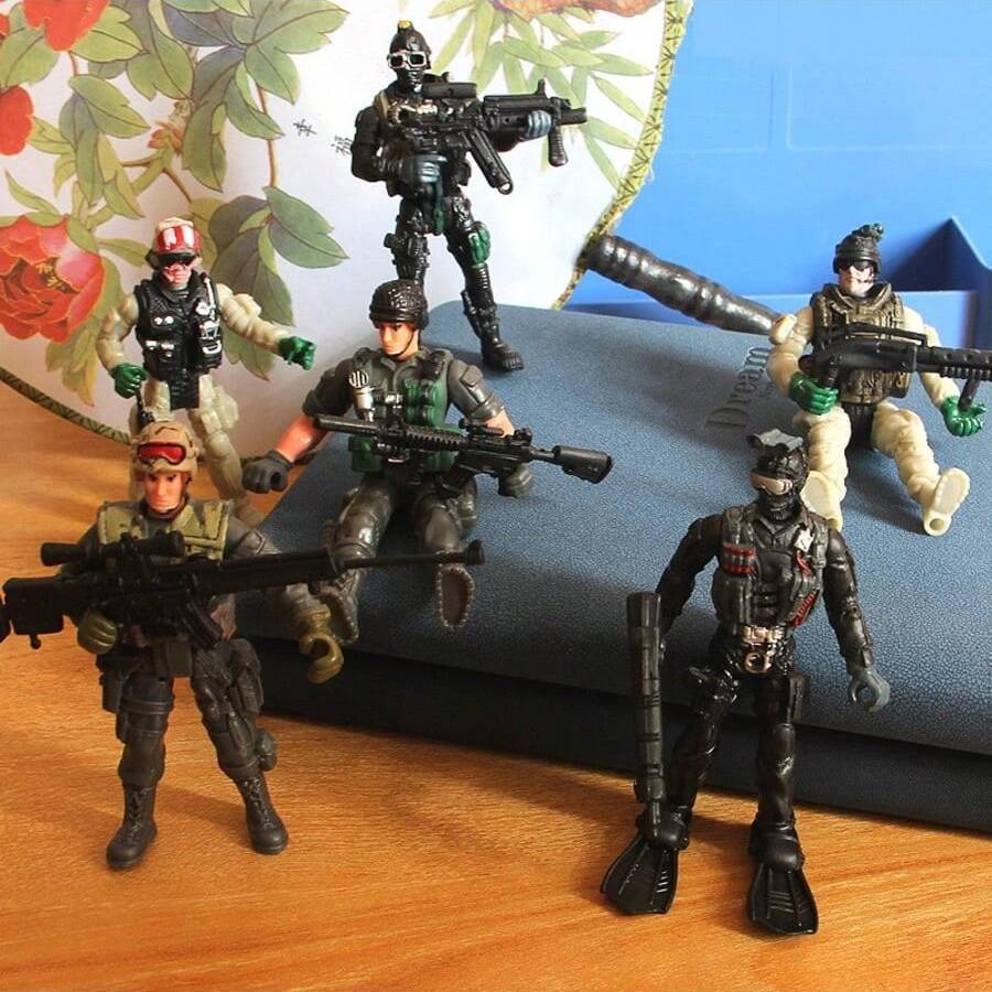 Shindel Men Soldiers Military Soldier Playset, Joint-Movable Figures with Weapons, Zombie Model, 10cm Police Trooper Figurine, Birthday & Christmas Gift