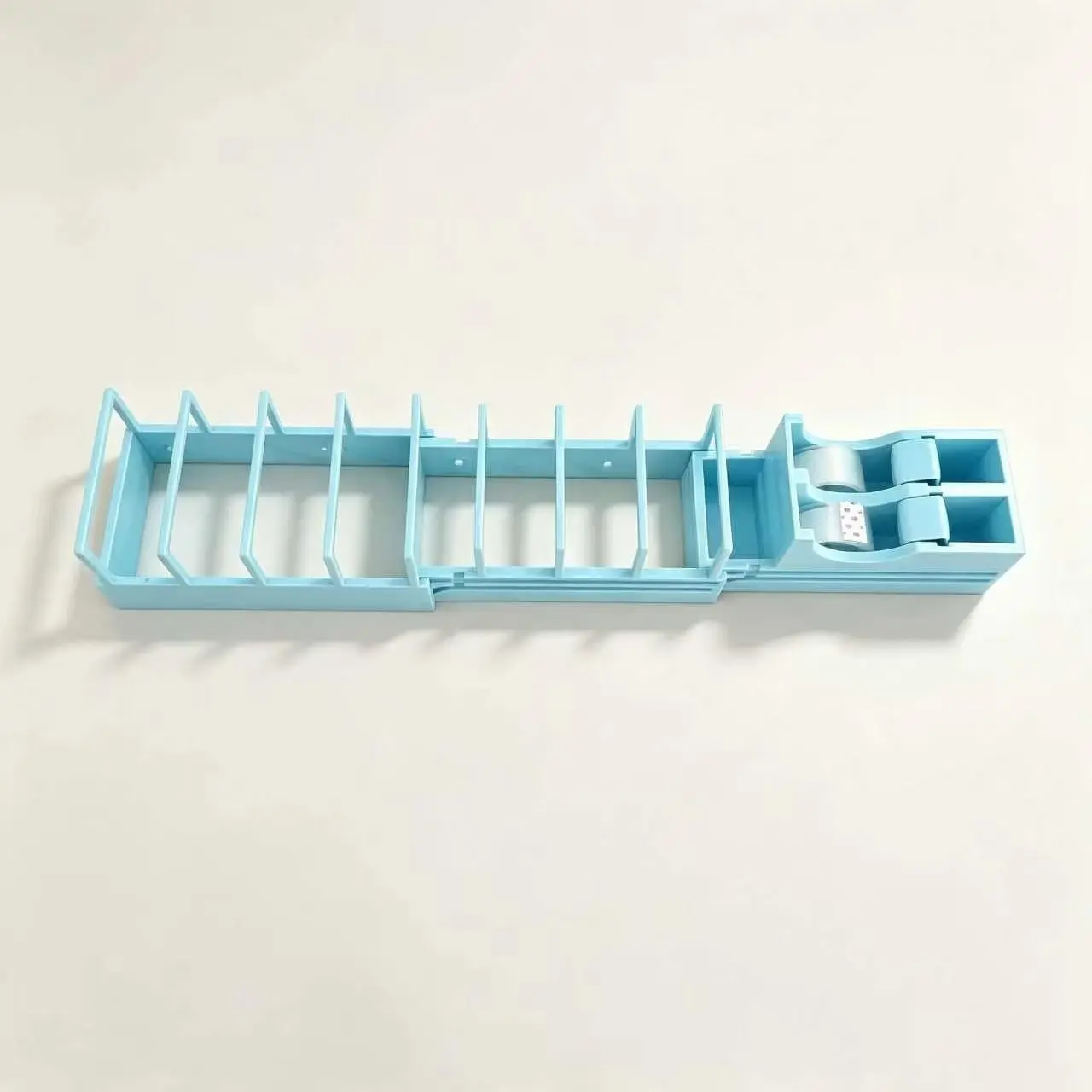 Expandable Gift Wrapping Organizer with Tape Dispenser, Collapsible Wrapping Paper Holder & Cutter, Telescopic Holiday Gift Wrap Helper Station with 2 Rolls of Clear Tape
