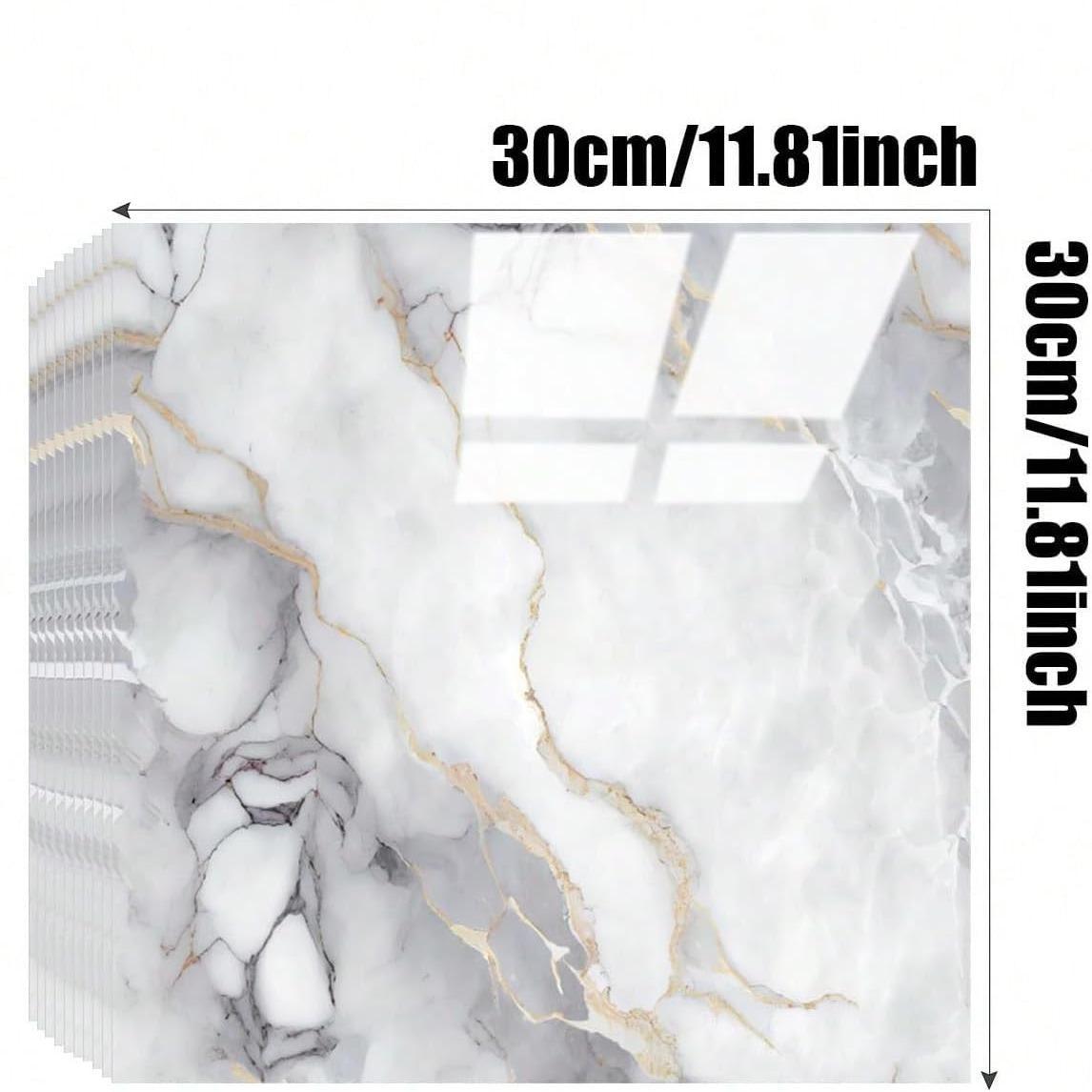 10/20Pcs 13.78" x 13.78" Marble Self-Adhesive Waterproof Shower Wall Panels, Elegant Marble Texture PVC Peel & Stick Tiles, Oil & Splash Proof for Bathroom, Kitchen & Living Room, Real Marble Look