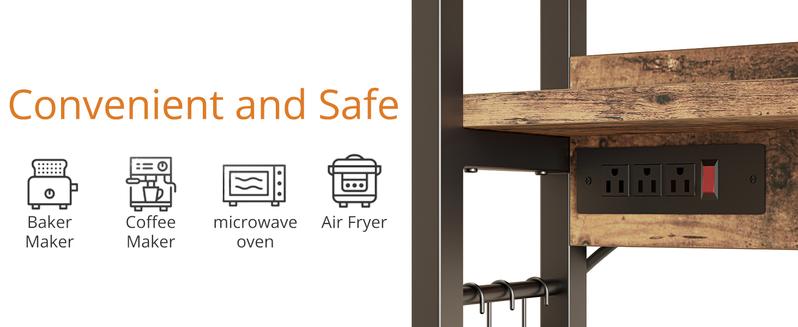 IRONCK Bakers Rack with Power Outlet, Microwave Stand with Storage, Coffee bar with 9 Hooks, 5 Tier Large Storage Capacity and Strong Metal Material for Kitchen, Vintage Brown Easy to Assemble IRONCK Bakers Rack with Power Outlet, Microwave Stand with Storage, Coffee bar with 9 Hooks, 5 Tier Large Storage Capacity and Strong Metal Material for Kitchen, Vintage Brown Easy to Assemble