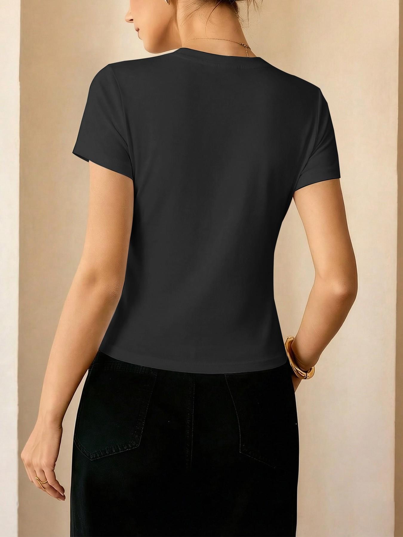 2026 New Arrival Women's Crew Neck Short Sleeve Fitted T-Shirt, Solid Color Slim Fit Basic Crop Tee, Soft Stretchy Breathable Casual Top for Daily Streetwear Shopping and Vacation Outfits All Season Summer