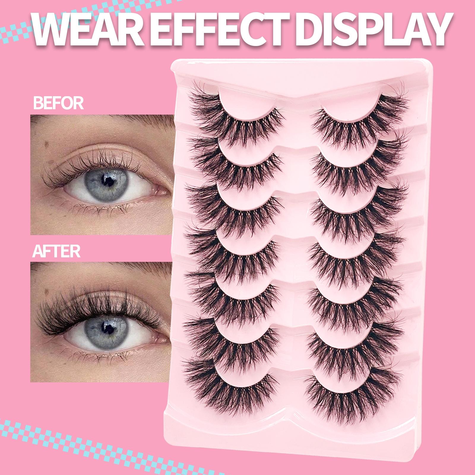 7 Pairs False Eyelashes Fluffy Natural Look Lashes With Clear Band Faux Mink Lashes Fake Eyelashes Three-Dimensional Strip Lashes For Daily Wear Cosmetic