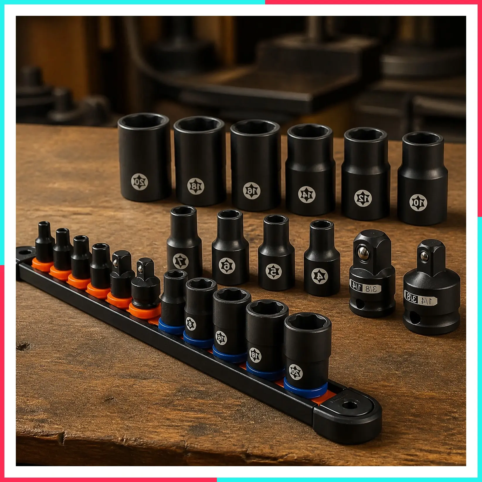 E-Torx Socket Set 13-Piece External Socket Set | 11-Piece Female E-Torx Sockets (E4-E20) Star Socket Set | 2-Piece Impact Socket Adapter Set