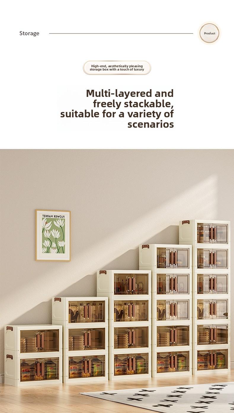 4/5/6 layer hot sale folding storage cabinet transparent black multi-layer with cabinet door locker toy snack finishing box bookshelf wardrobe Storage Drawer