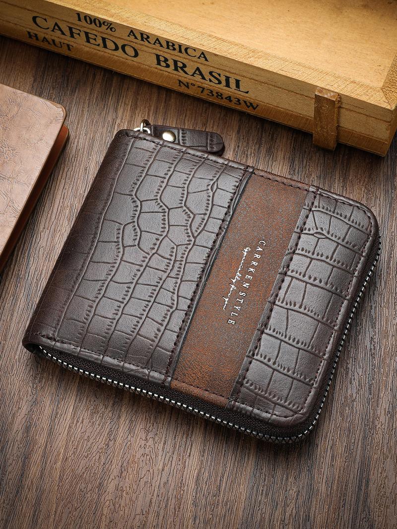 Men's Vintage Zipper Short Wallet, Casual Multi Card Slot Card Holder, Fashionable Wallet for Daily Use, Trifold Card Holder