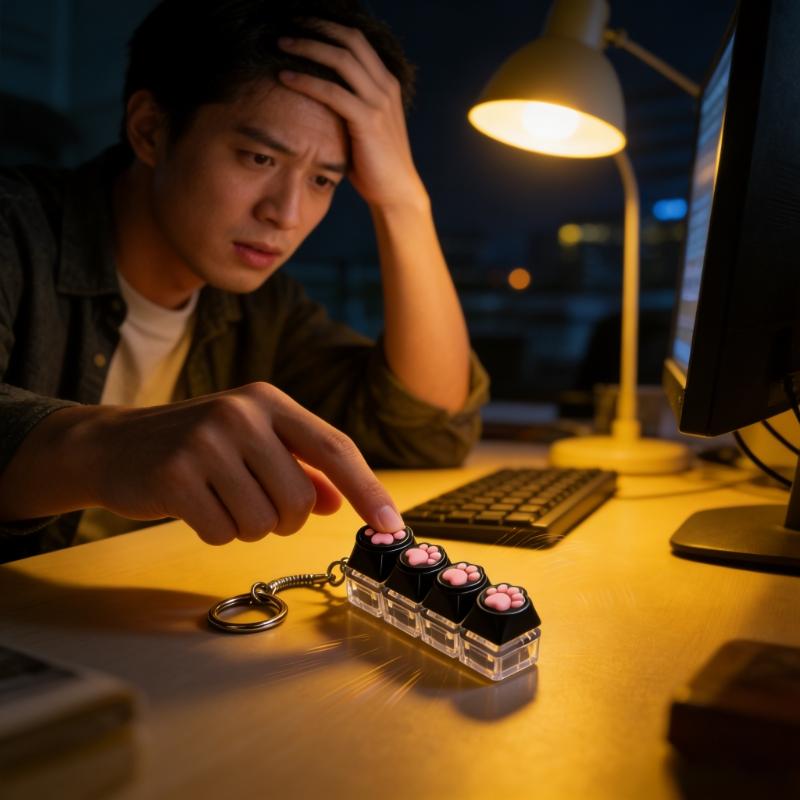 LED light keychain keyboard with press and click buttons Fidget toy for relieving stress and anxiety Portable office desk accessories Office decoration gifts