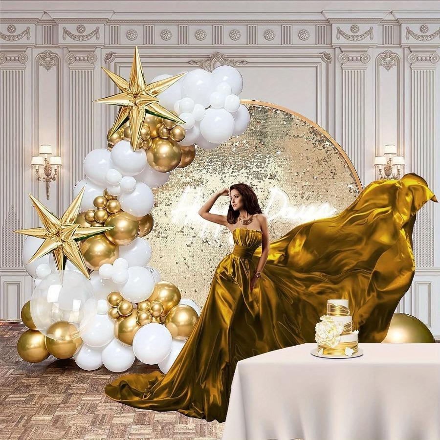 156pcs White and Gold Birthday Balloon Wreath Arch Set Birthday Party Wedding Dress Celebration Anniversary Eid Decoration
