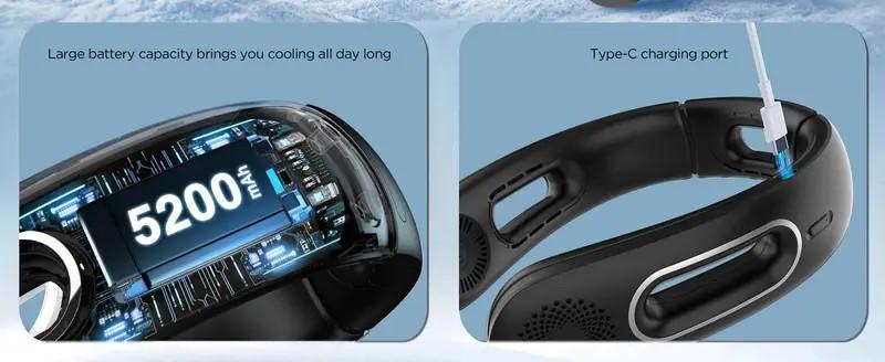 Neck Fan, Hands Free Bladeless Neck Fans Portable Rechargeable, 360° Cooling Neck Fan, 4 Speeds, Quiet, 5200 mAh Battery Operated USB Wearable Personal Fan Gifts for Women, Travel, Outdoor