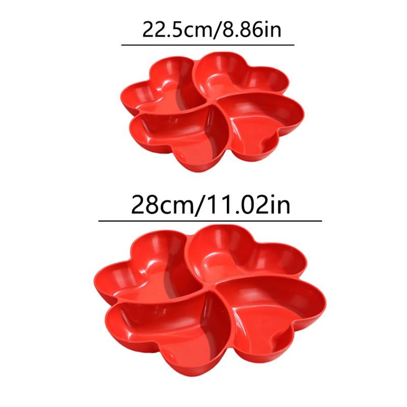 Four-Leaf Clover Fruit Tray, Perfect for Valentine's Day, Reusable Plastic Serving Platter, Heart-Shaped Divided Dish, Elegant Plastic Plates