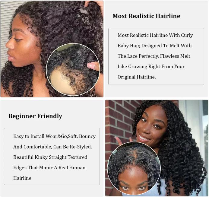 Simidola 4C Edges Hairline 13x6 Frontal HD Lace 200% Density Human Hair Front Lace Wig With Kinky Curly Baby Hair Realistic Hairline