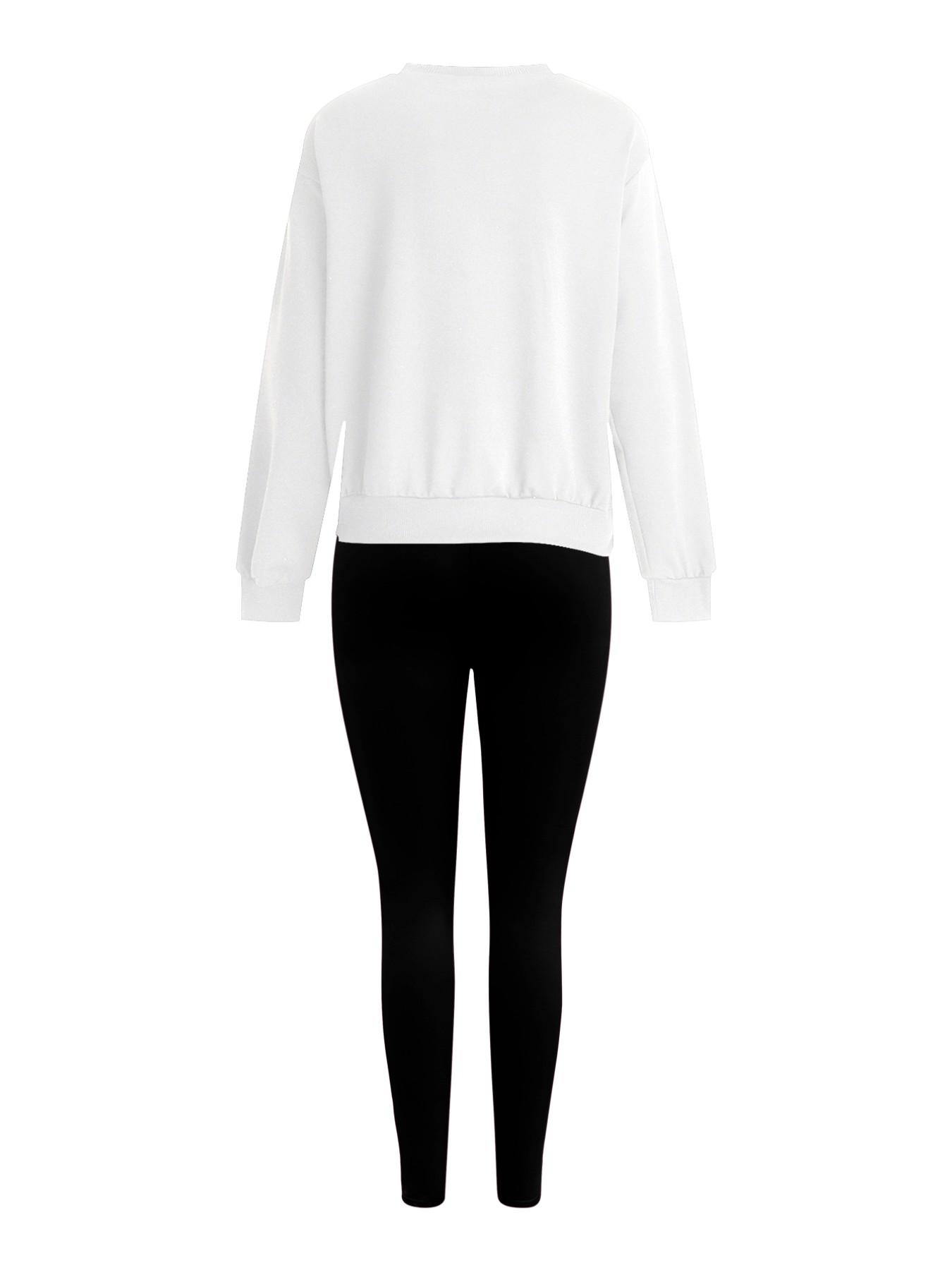 Women's 2-Piece Sweatshirt Set, Ny Letter Print, Round Neck Long Sleeve, Long Pants, Casual Fall Winter, Fitted Style Women's 2-Piece Sweatshirt Set, Ny Letter Print, Round Neck Long Sleeve, Long Pants, Casual Fall Winter, Fitted Style