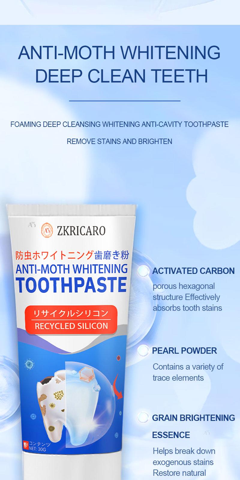 ANTI-MOTH WHITENING TOOTHPASTE, Clinical Strength Fluoride Formula to Prevent Decay, Intensive Enamel Strengthening & Stain Removal, Long-Lasting Fresh Mint Breath, Professional Dental Hygiene Solution, 60g. Oral Antibacterial Daily Gentle Herbal Radiant