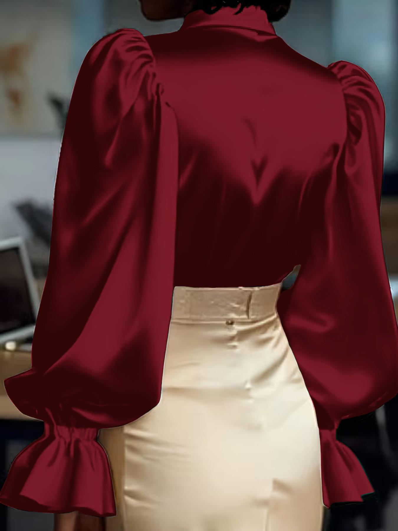 Women's Solid Color Fashion Flared Bell Sleeve Long Sleeve Button Shirt, Stylish Casual Blouse for Daily Wear, Ladies' Clothing