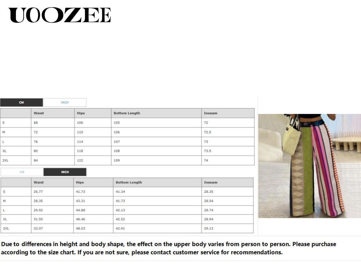 UOOZEE Women's 2026 New Spring Autumn Striped Printed Pockets Wide Leg Pants New Fashion Contrast Color Drawstring High Waisted Loose Streetwear Trousers (Smaller Waist  Fit - Check Size Guide or Order One Size Larger) Boho Casual Bottoms Colorful