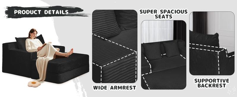 Winzoo Oversized Sleeper Chaise 4 in 1 Cloud Couch With Ottoman Pillows Upholstered Corduroy Lounge Chair Chenille Boneless Sofa Bed No Assembly