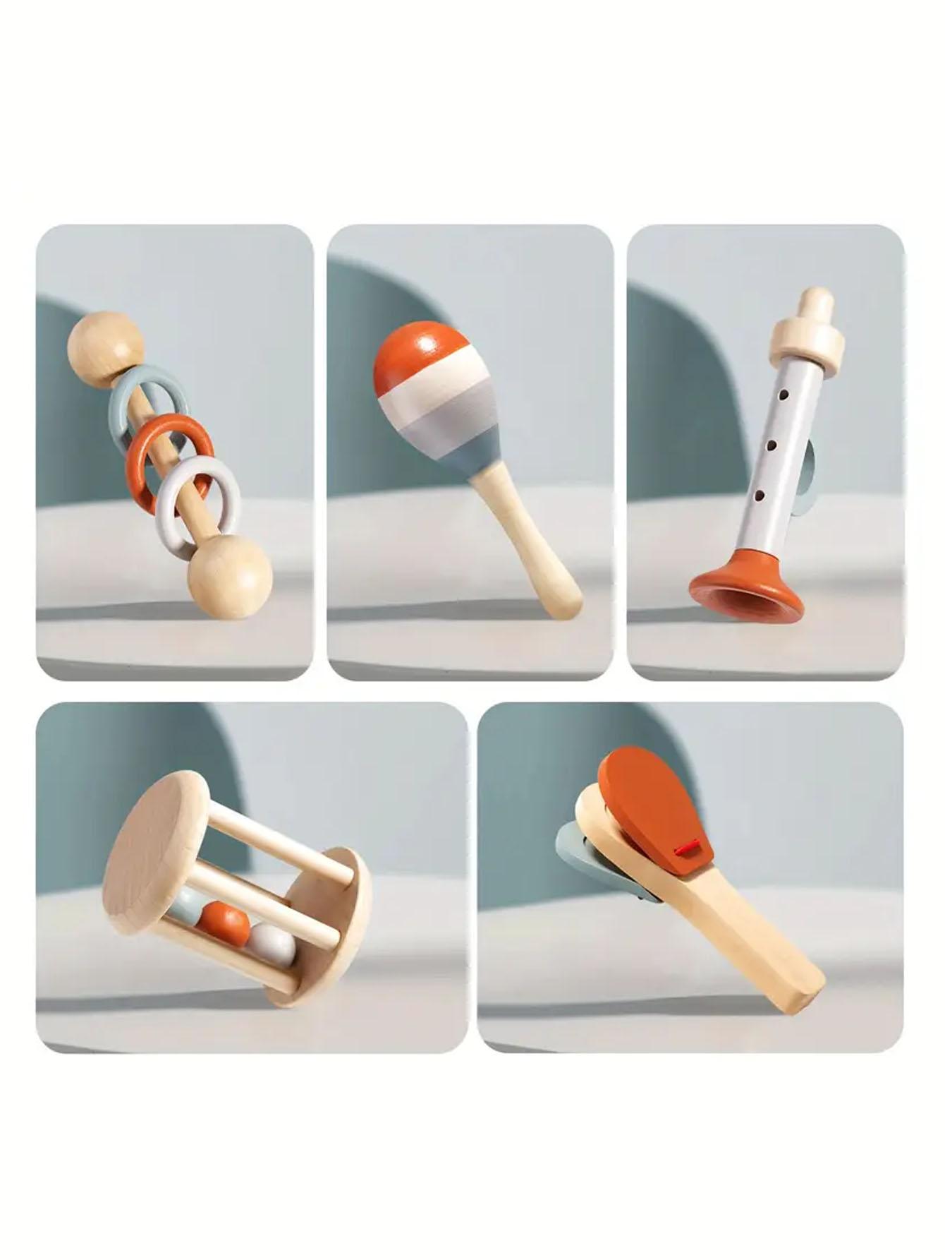 Montessori Percussion Instrument Set, 5-Piece Wooden Toddler Music Toys, Educational Music Learning Resources