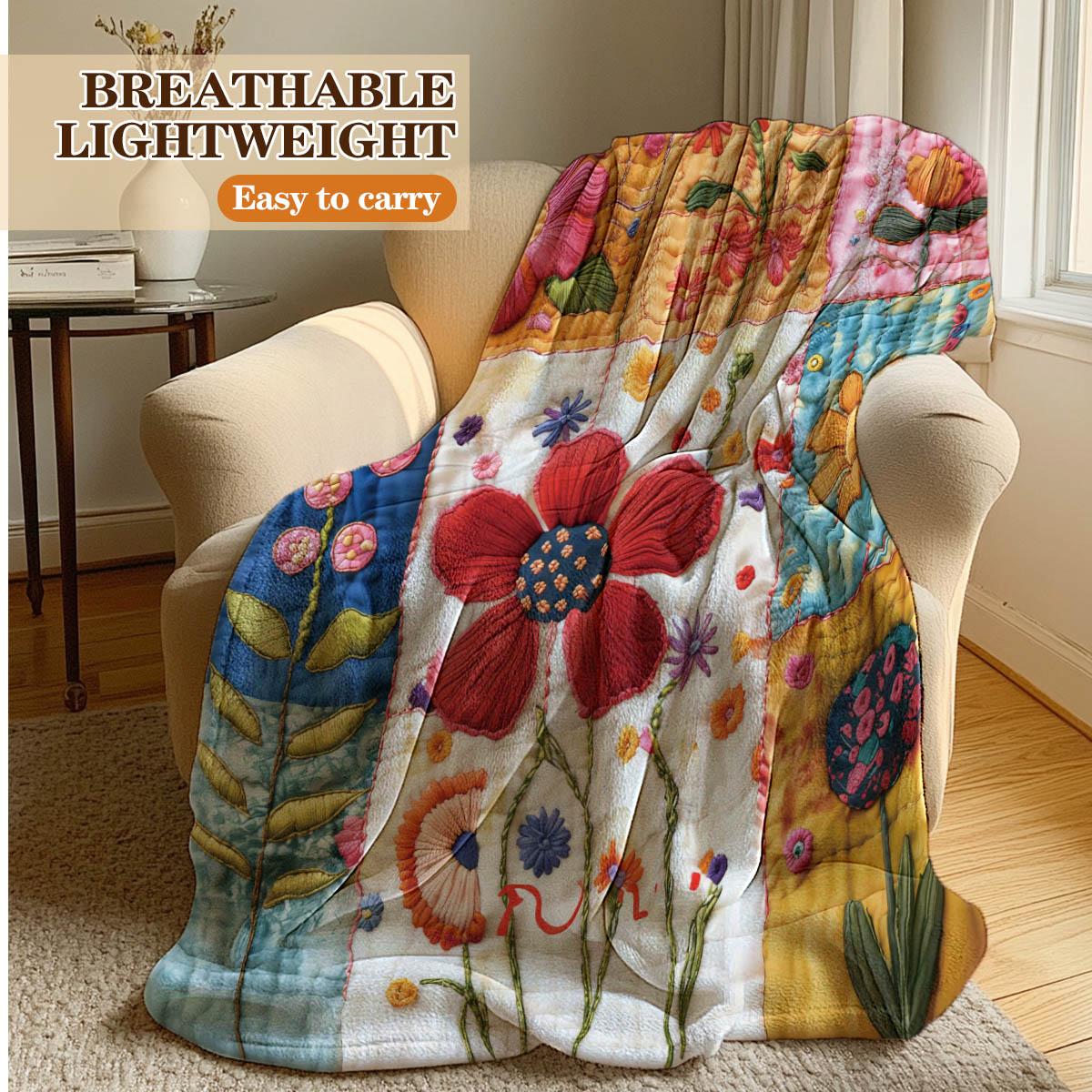 Vintage Floral Patchwork Print Blanket, Soft Flannel Throw, Breathable & Warm, Home Nap Car Cover, Gift Bedroom Decor Pet Blanket