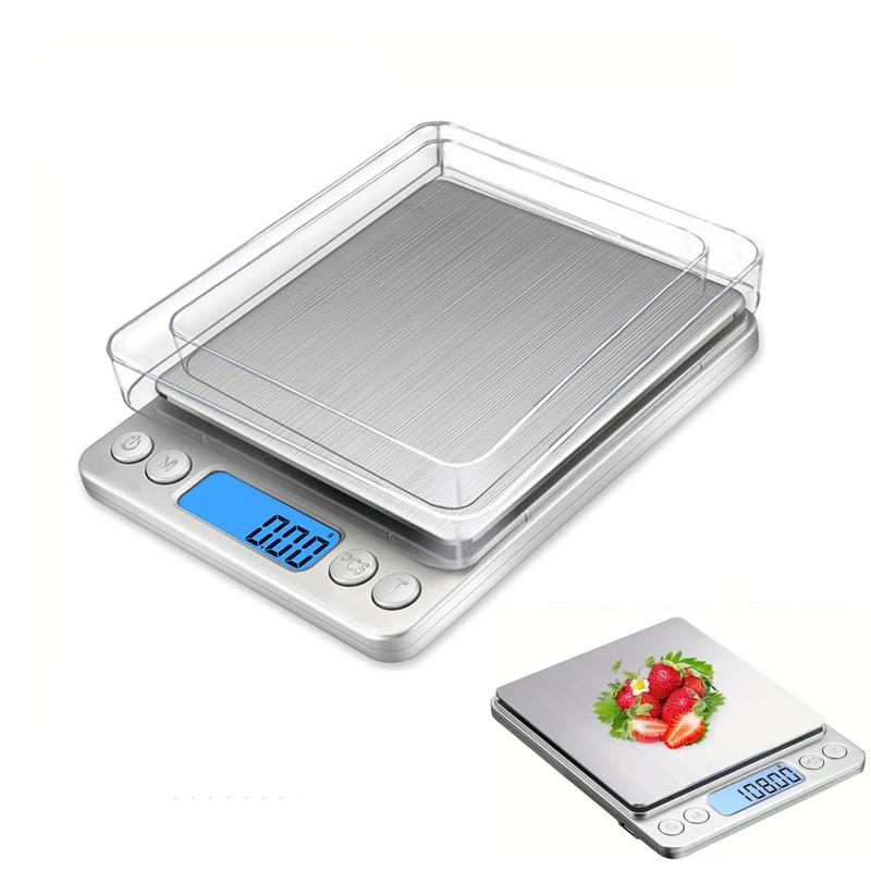 1 Set Stainless Steel Electronic Scale with 2pcs Trays, Portable Accurate Weight Measurement with LCD Display, Measuring Utensils for Kitchen Baking and Jewelry, Digital Kitchen Scale