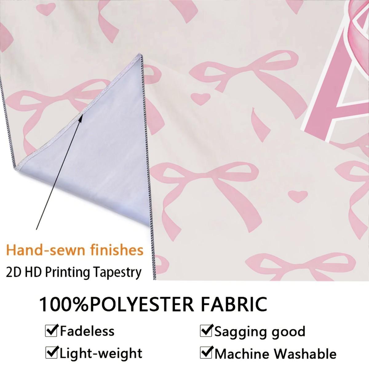 Pink Bow Heart Wall Tapestry, Custom Initial Sweet Print, Soft Decorative, Ideal for Girls Bedroom Living Room Wall Decor