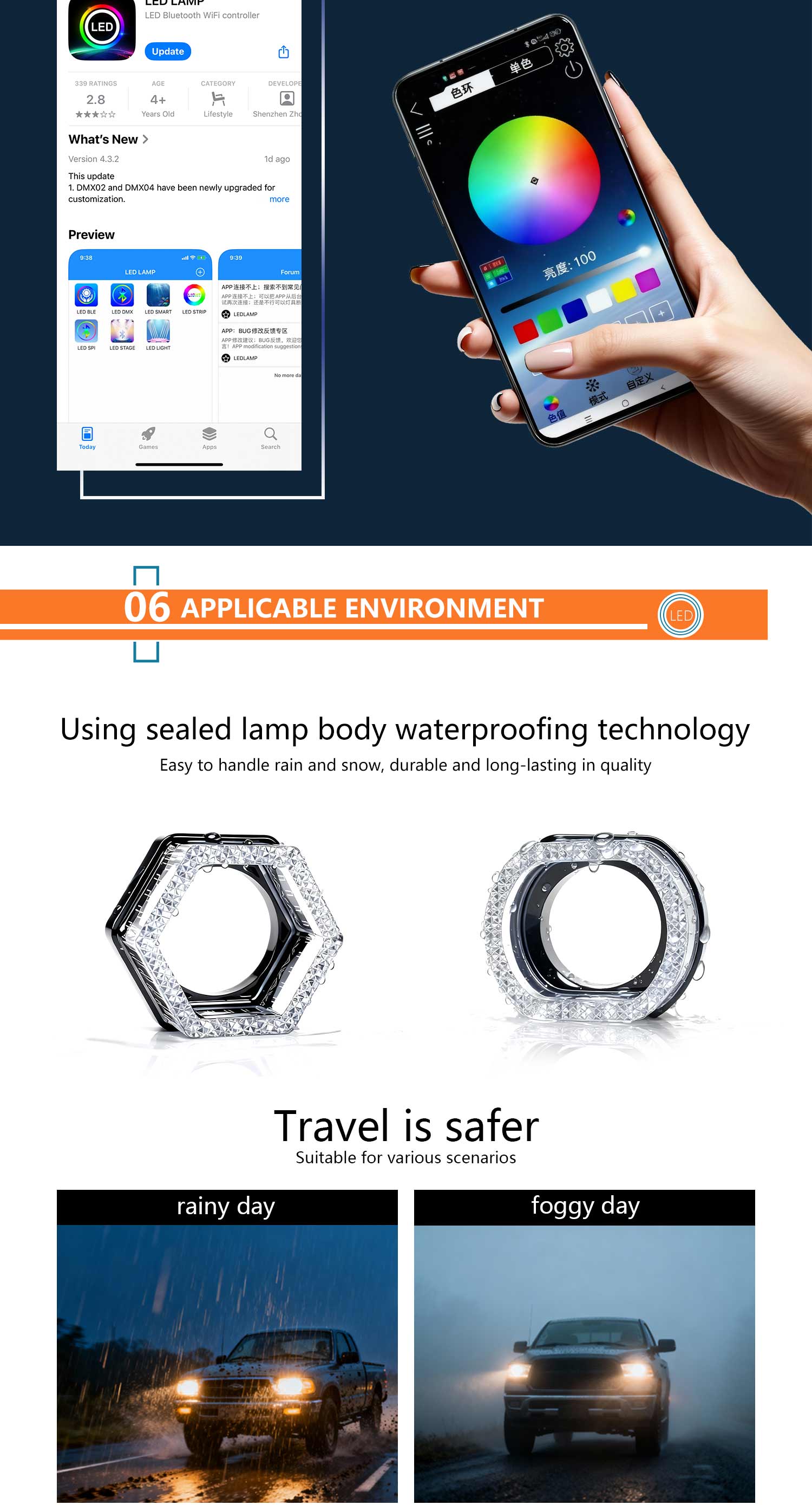 2PCS 5D RGB Angel Eyes Halo Rings Lights with Turn Signal Lights APP Bluetooth LED Motorcycle Retrofit DRL Car Headlight