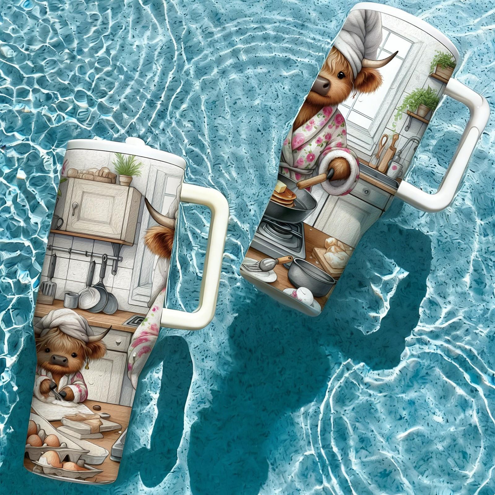 1 Pc 40oz insulated mug, funny cow mom vacuum mug, double wall thermal mug with handle, leak-proof lid, large capacity for hot cold drinks, keeps hot 12h cold 24h, stainless steel skinny tumbler, cute animal gift for women coffee lovers