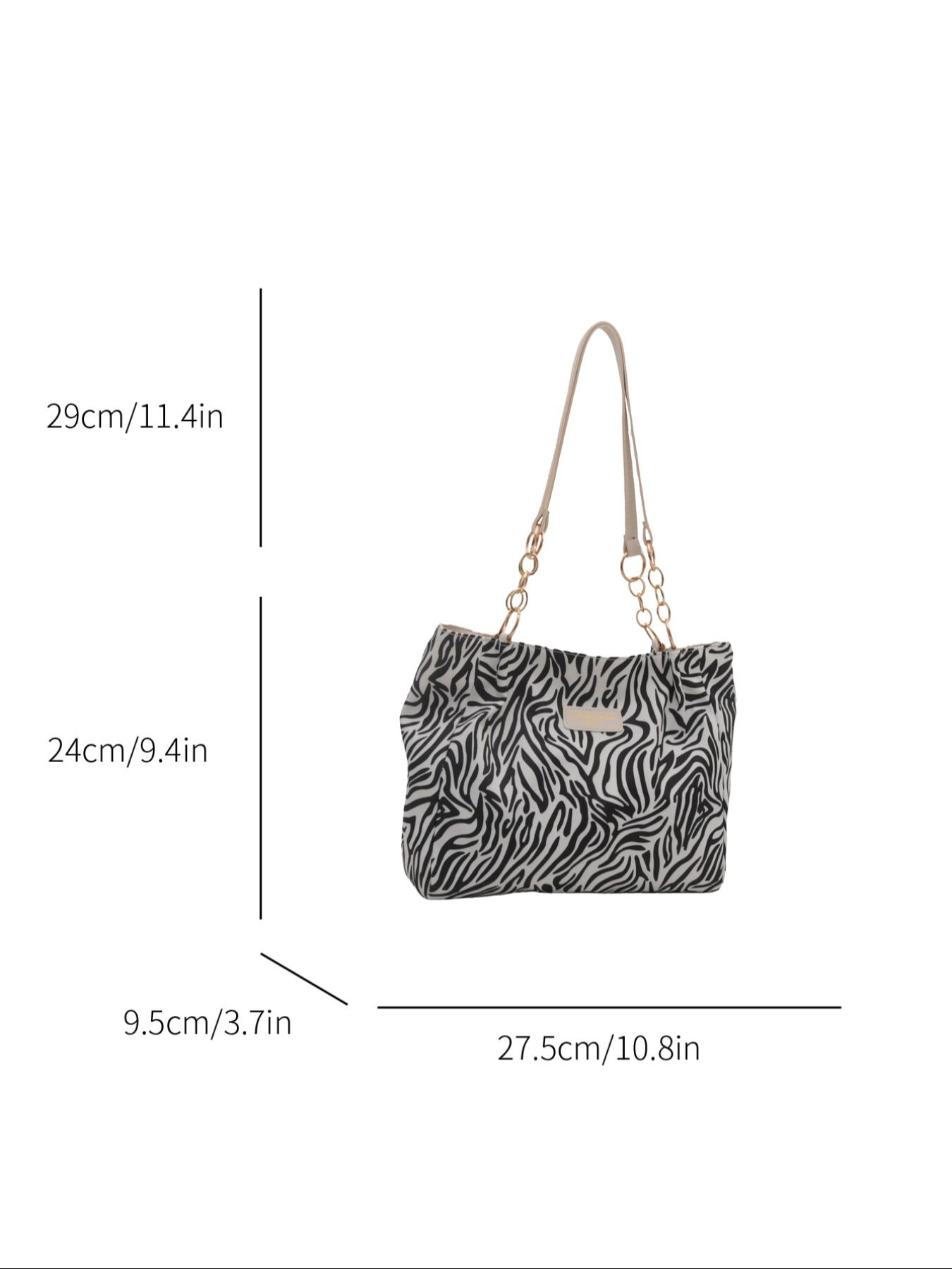 Women's Fashion Striped Handbag, Large Capacity Shoulder Bag with Metal Chain Strap, Waterproof Nylon Material, Ideal for Daily Use, Fashionable Patterned Bag