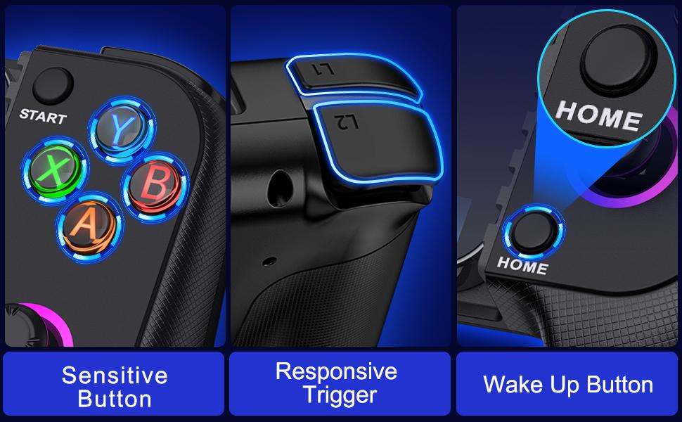 Wireless Phone Controller for iPhone/Android No Deadzone, Mobile Gaming Controller Cloud Gamepad for iOS with RGB