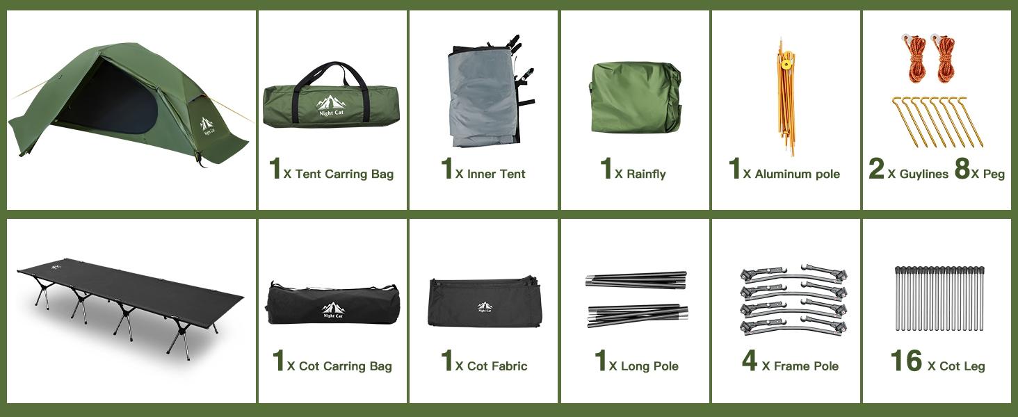 Night Cat Camping Cot Tent, 87"x28"x35", Off-Ground Waterproof Shelter with Mosquito Net for Dry & Comfortable Sleep, Ideal for Camping, Overlanding, Fishing, Hunting, Backpacking, Jungle, Riverbank, Survival & Mud/Wet/Rocky Terrain Easy Setup Tents